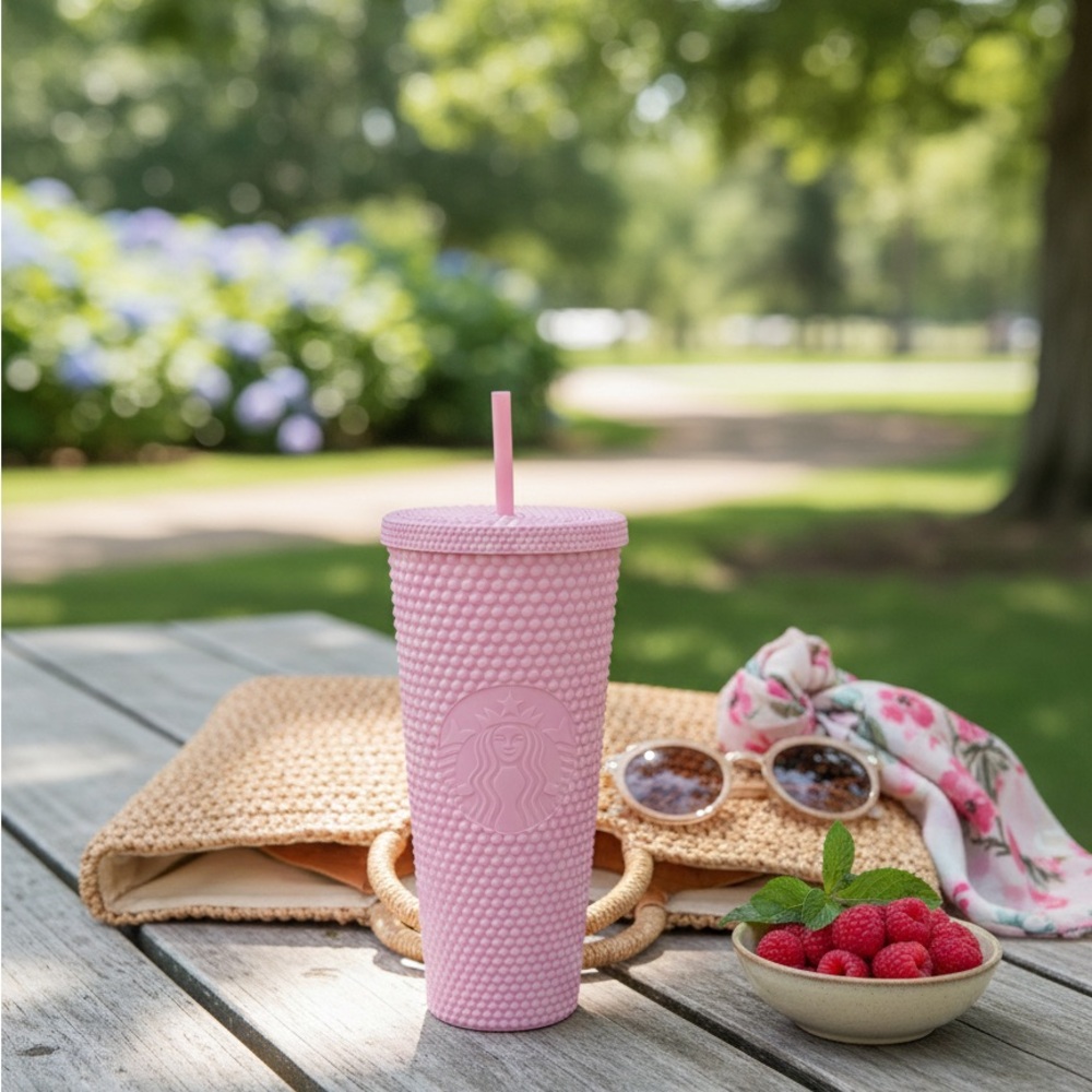 NWT Starbucks Singapore Twinkle Matte Powder Pink Studded Tumbler Cold Cup Rare